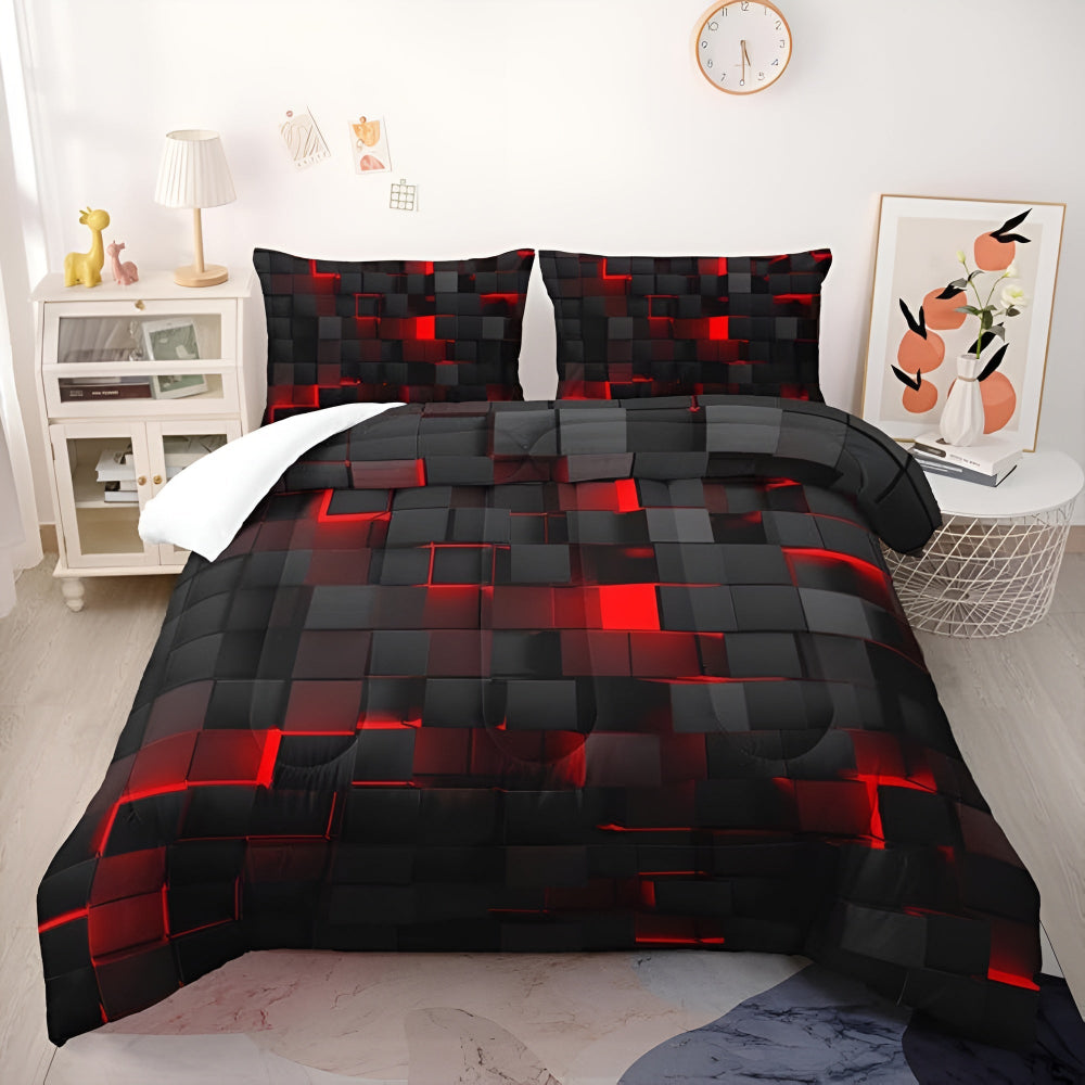 Neon 3D Grid Quilt Cover Set Modern