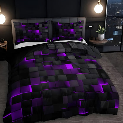 Neon 3D Grid Quilt Cover Set Modern