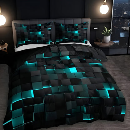 Neon 3D Grid Quilt Cover Set Modern
