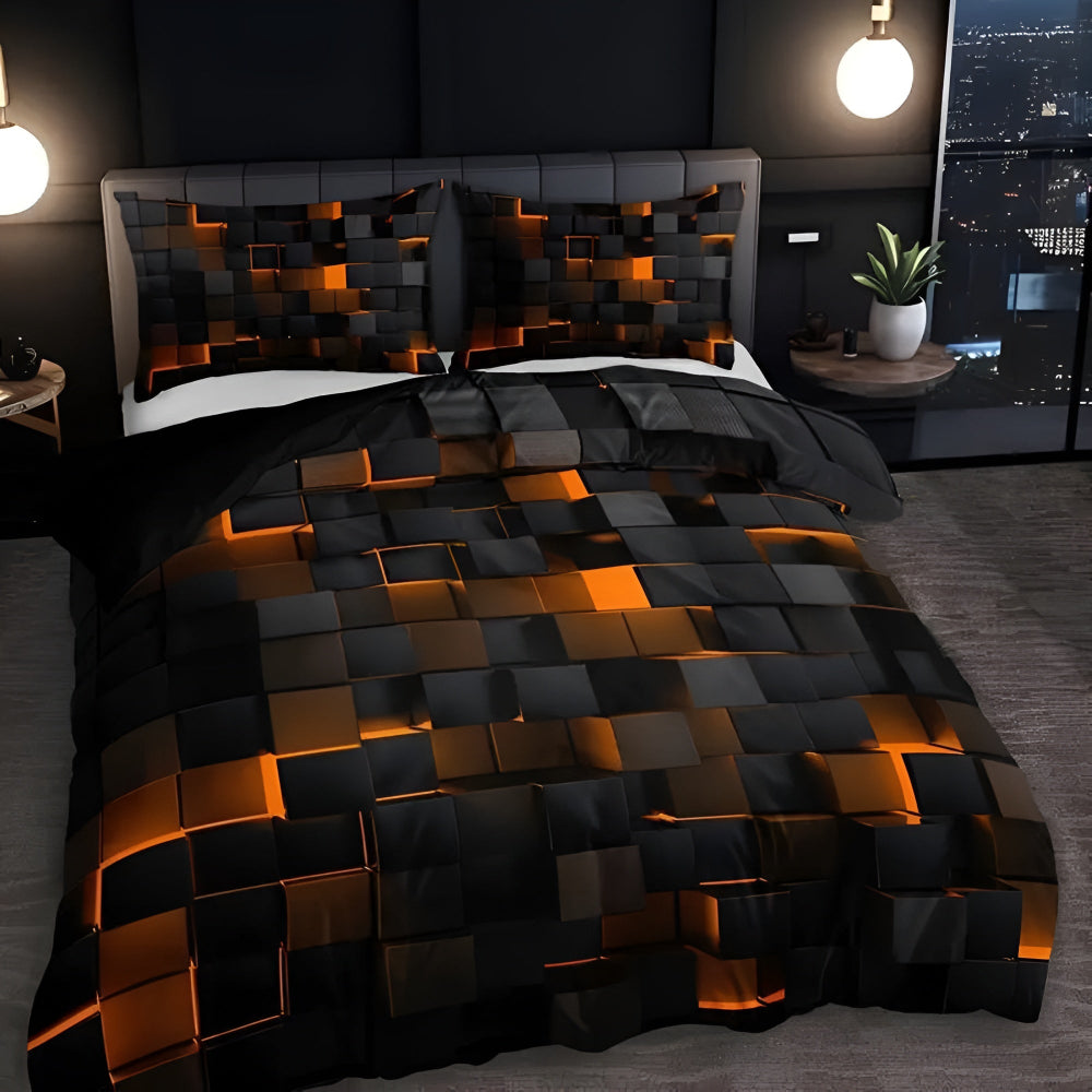 Neon 3D Grid Quilt Cover Set Modern