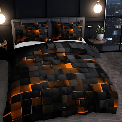 Neon 3D Grid Quilt Cover Set Modern