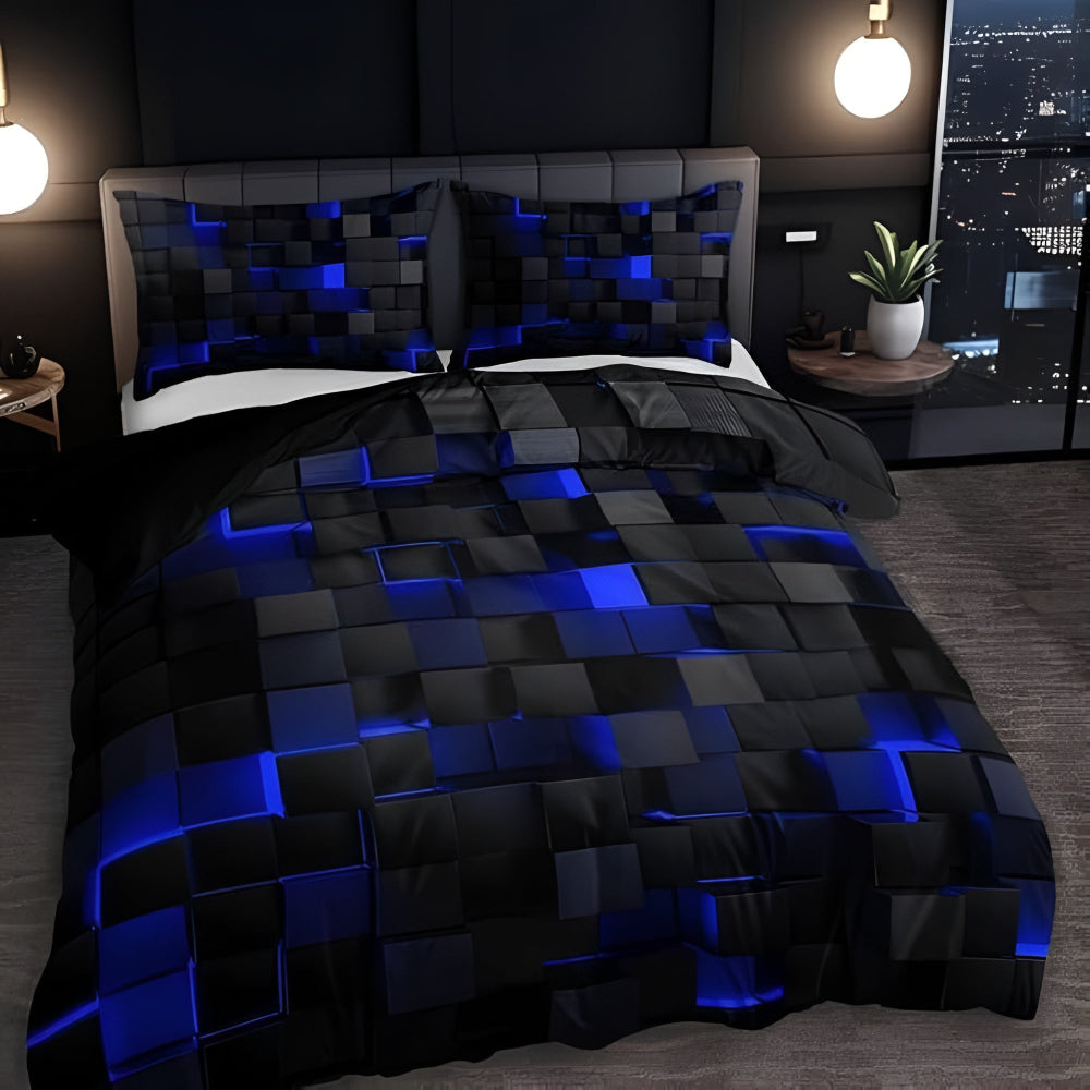 Neon 3D Grid Quilt Cover Set Modern