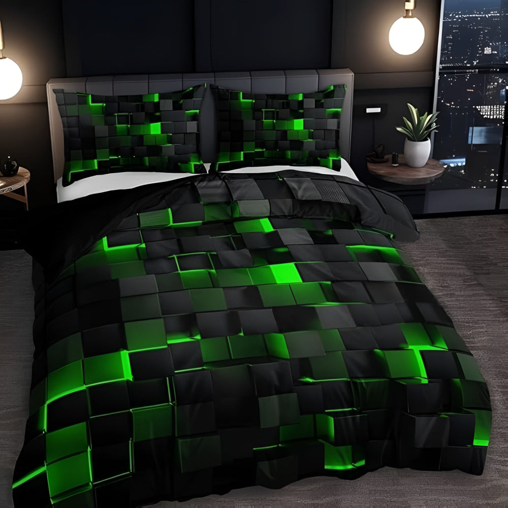 Neon 3D Grid Quilt Cover Set Modern
