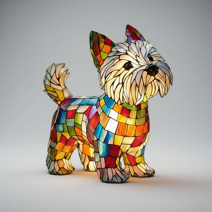 LED Table Lamp Dog Figurine Stained Glass