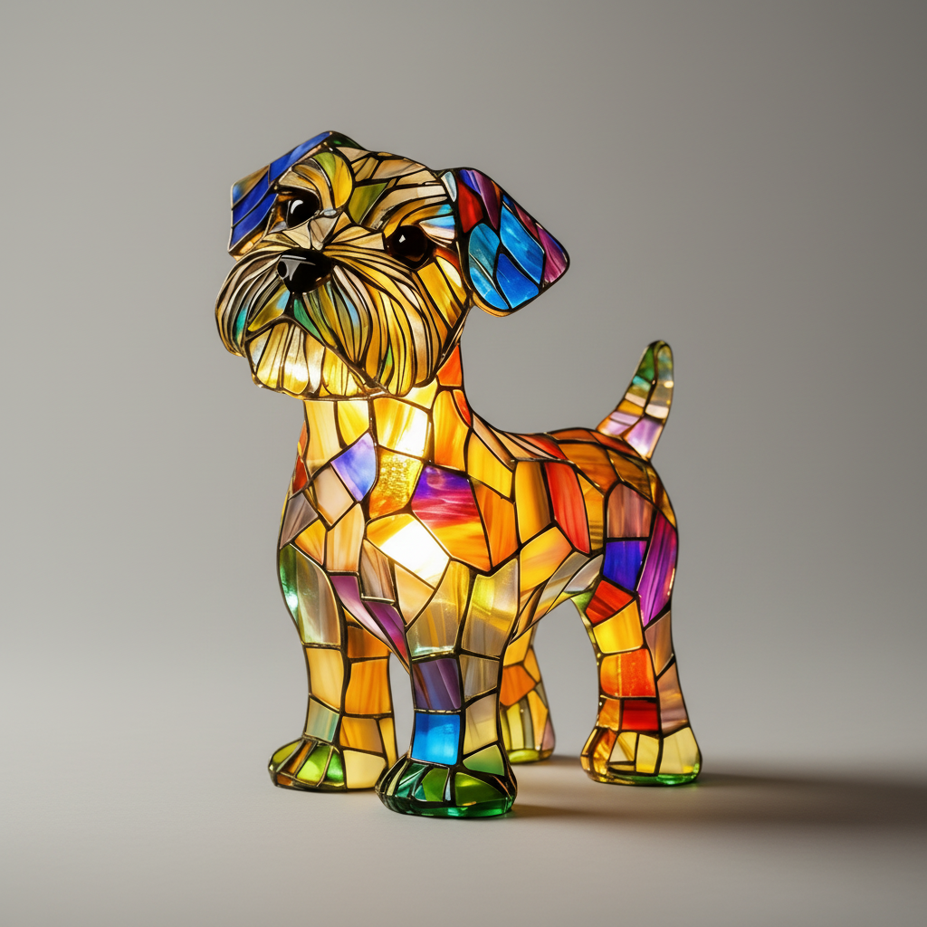 LED Table Lamp Dog Figurine Stained Glass