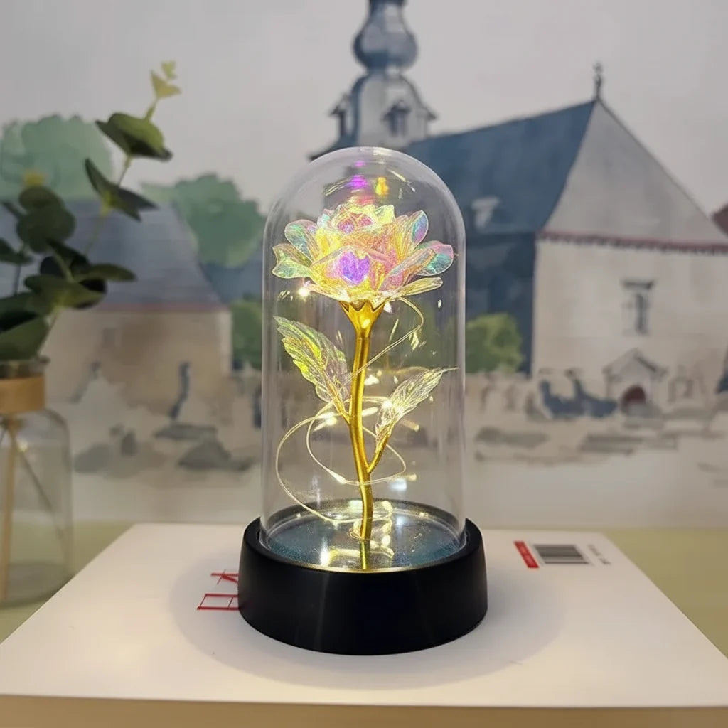 Table Lamp LED Rose Glass Dome Romantic