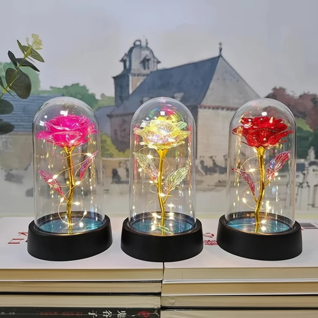 Table Lamp LED Rose Glass Dome Romantic