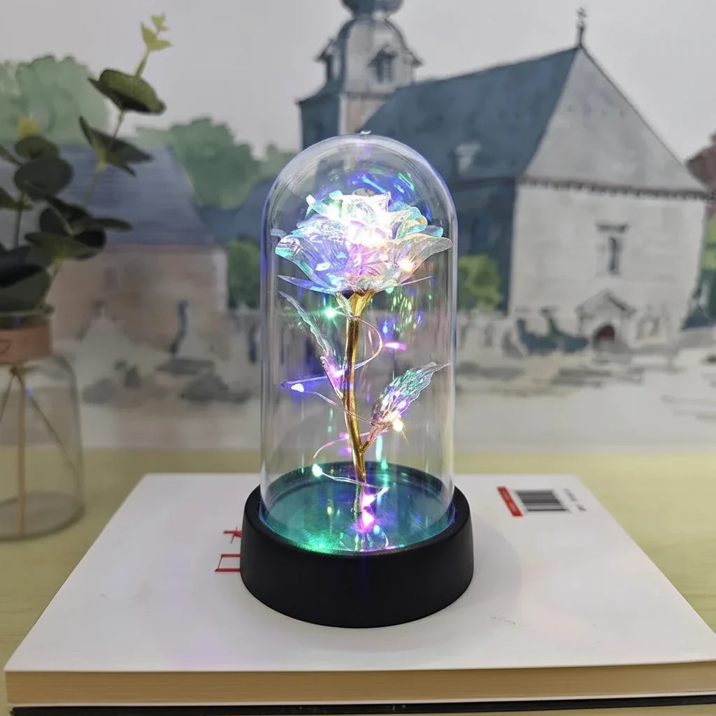 Table Lamp LED Rose Glass Dome Romantic
