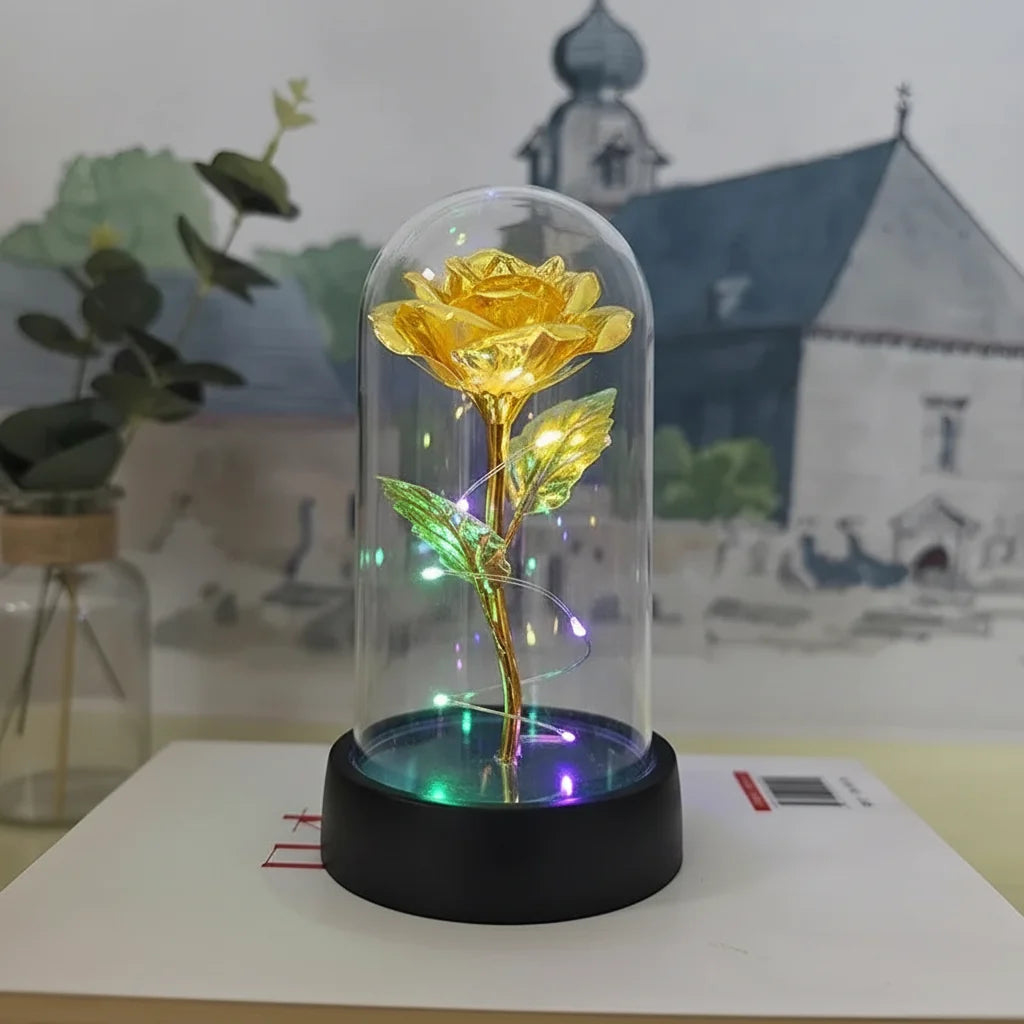 Table Lamp LED Rose Glass Dome Romantic