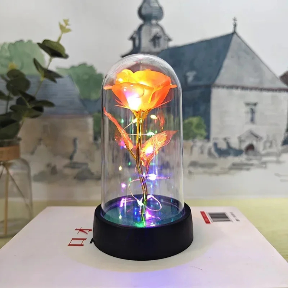 Table Lamp LED Rose Glass Dome Romantic