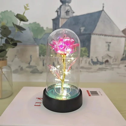 Table Lamp LED Rose Glass Dome Romantic