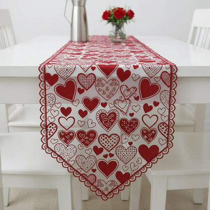 Table Runner Lace Red Heart Valentines Day
