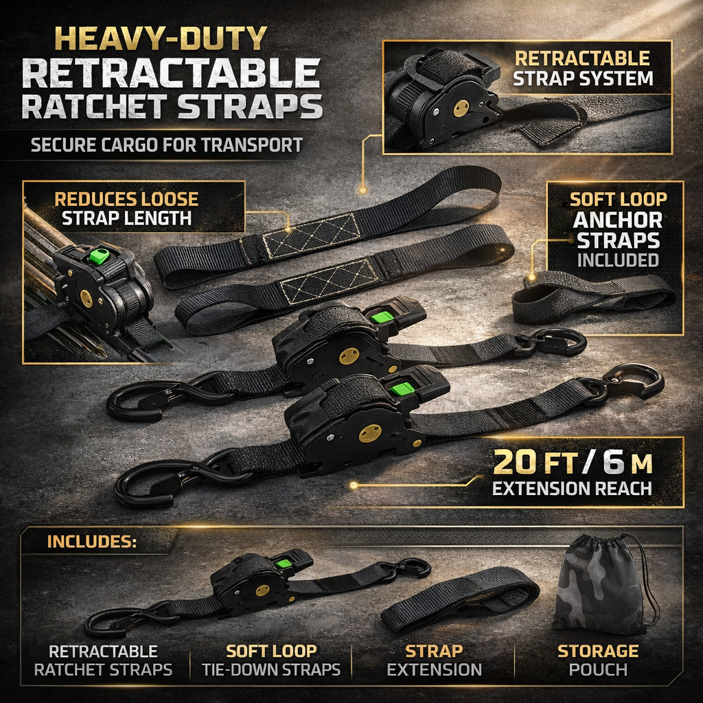 Ratchet Straps Cargo Retractable Tie Down