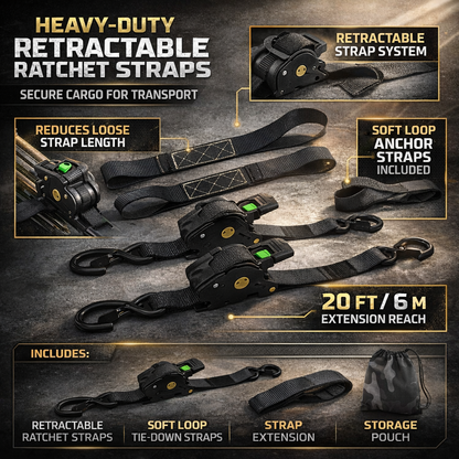 Ratchet Straps Cargo Retractable Tie Down