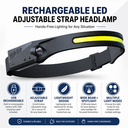 Rechargeable Headlamp LED Adjustable Strap