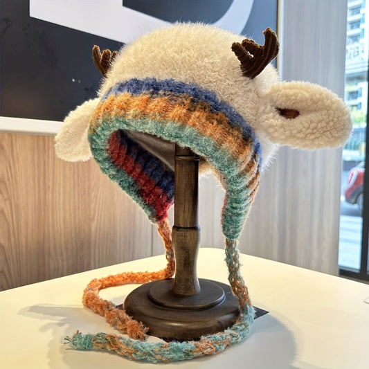 Women Knit Reindeer Animal Ear Flap Winter