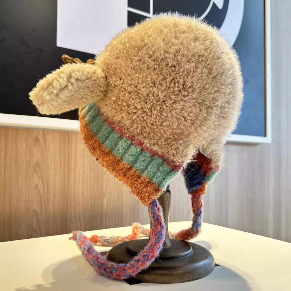 Women Knit Reindeer Animal Ear Flap Winter