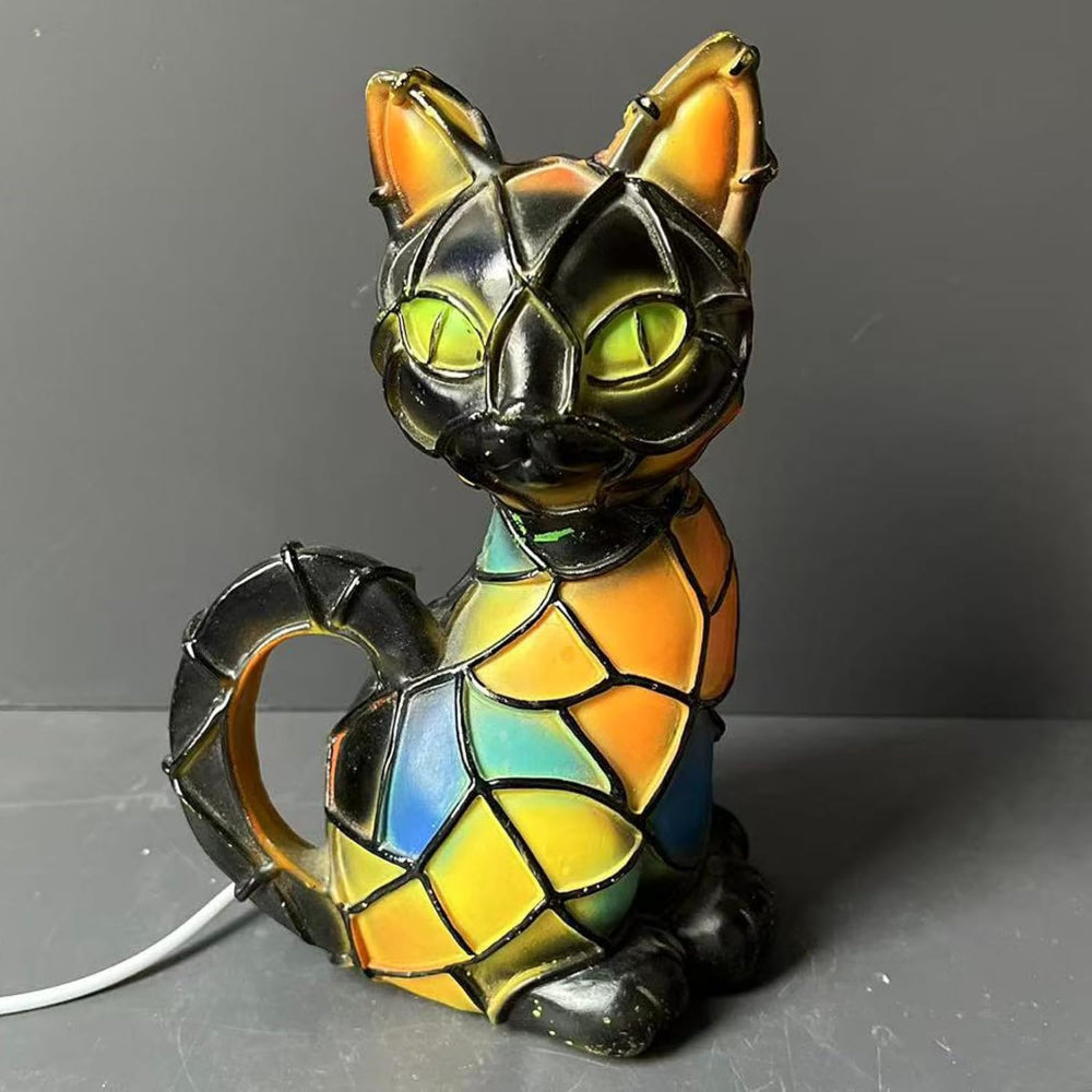 Resin Cat Lamp Tiffany Style Figurine Warm