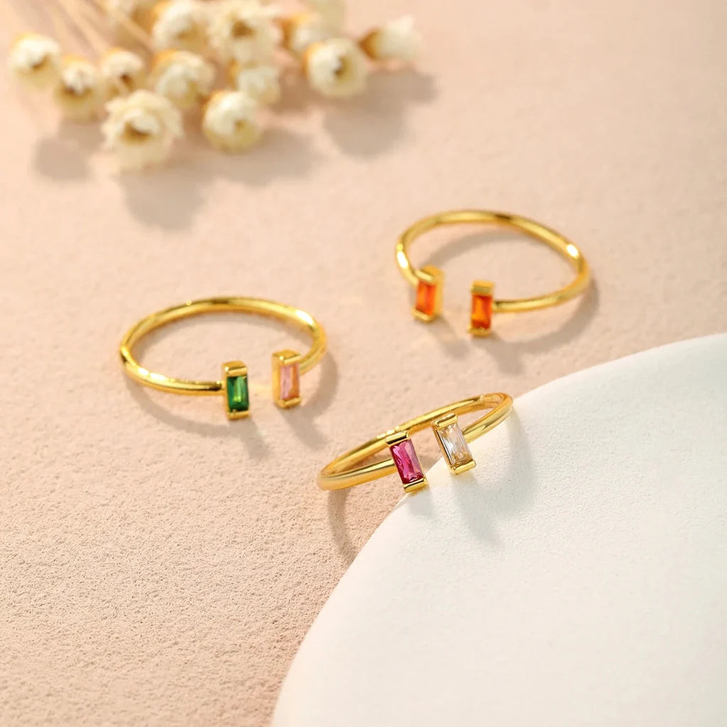 Ring Birthstone Adjustable Gold Cubic