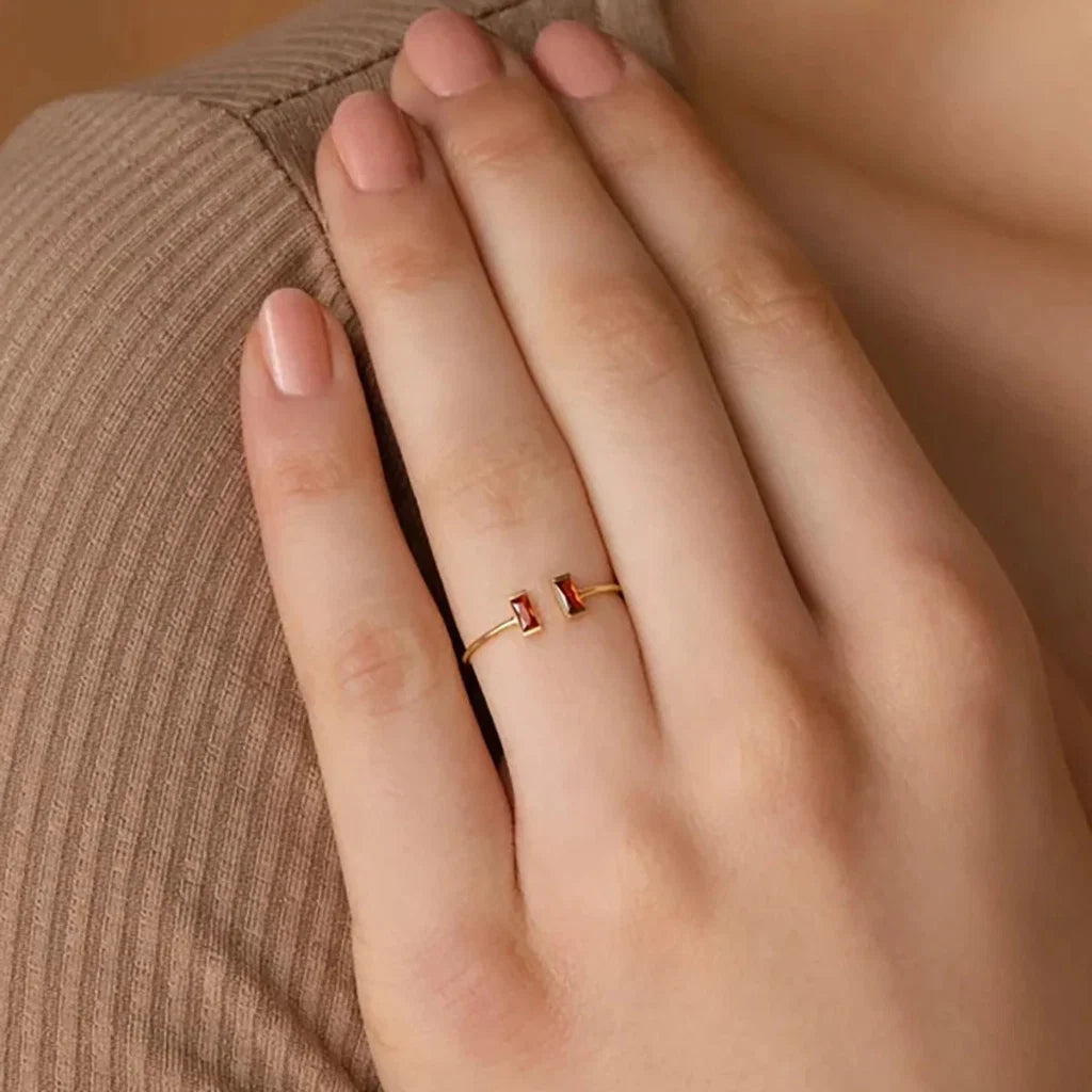 Ring Birthstone Adjustable Gold Cubic