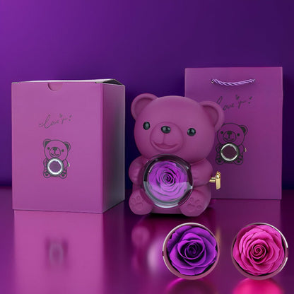 Gift Box Teddy Bear Preserved Rose Jewelry