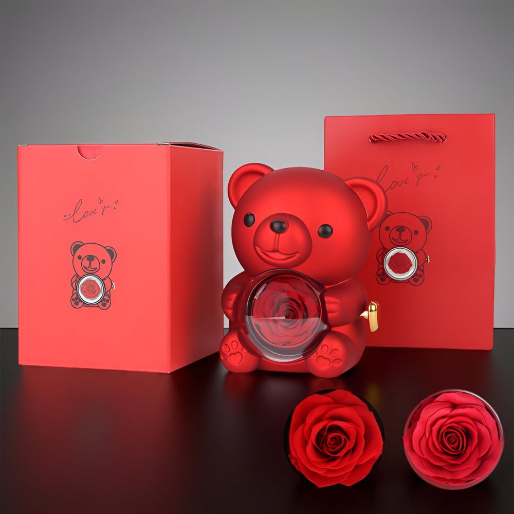Gift Box Teddy Bear Preserved Rose Jewelry