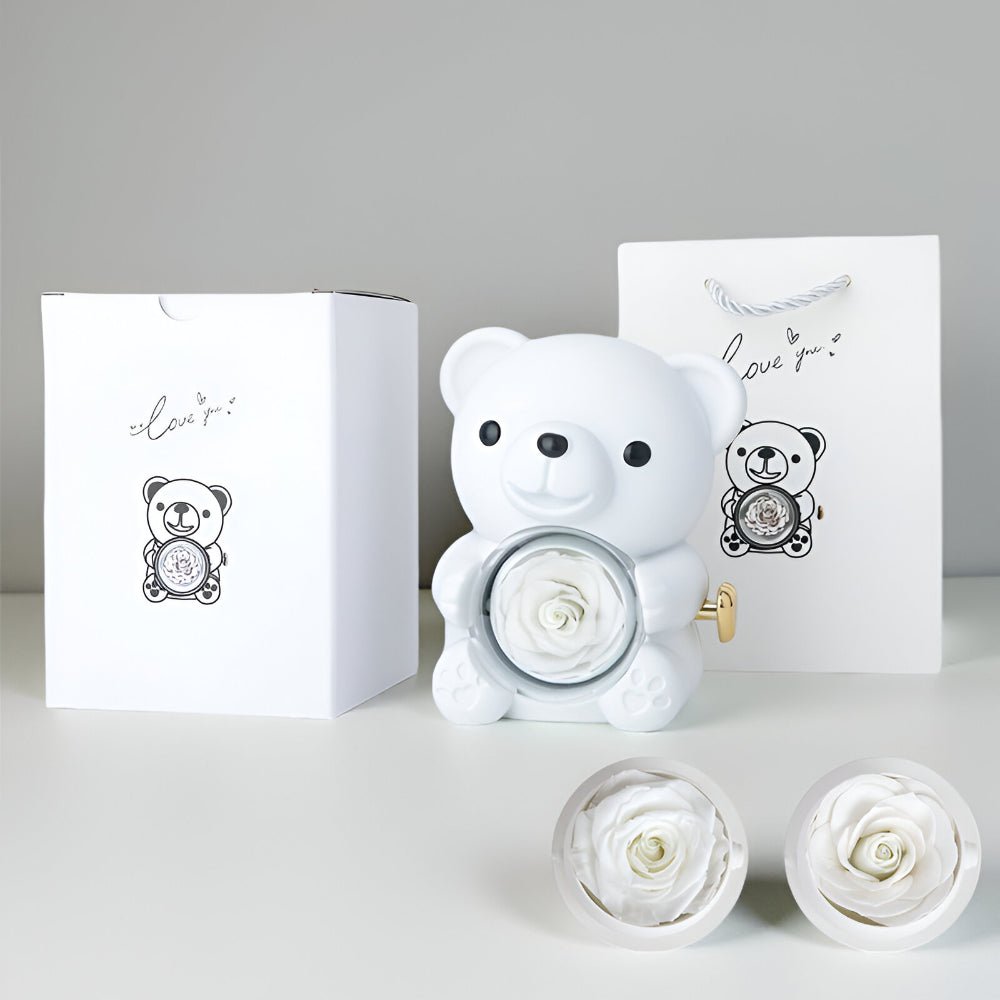 Gift Box Teddy Bear Preserved Rose Jewelry