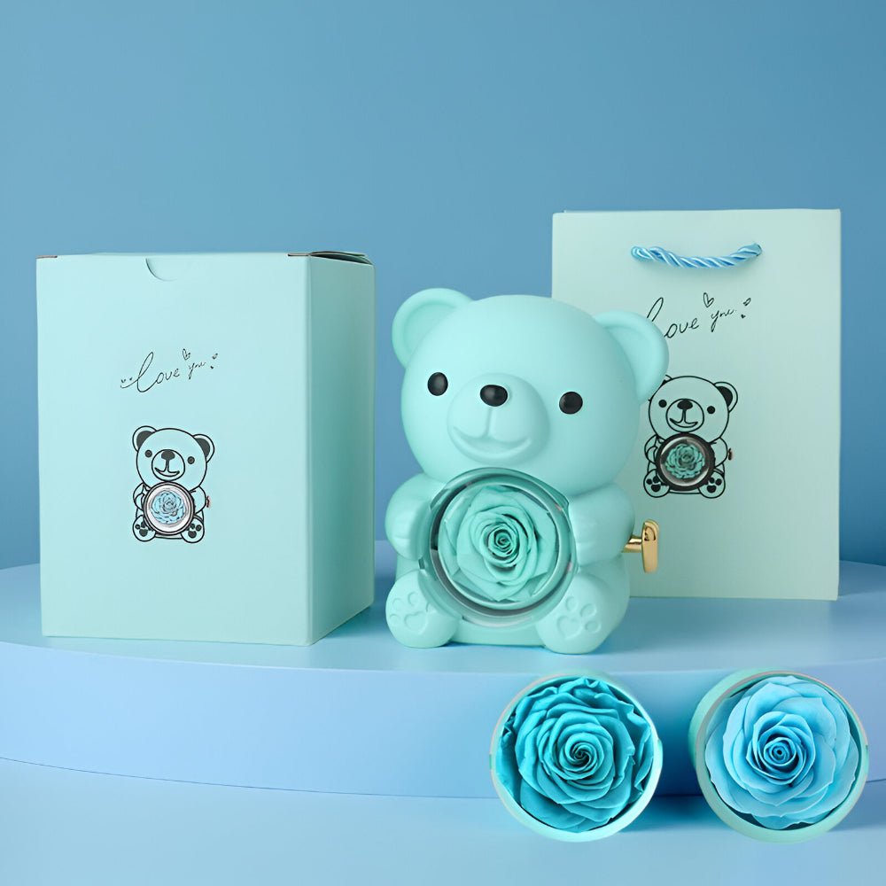 Gift Box Teddy Bear Preserved Rose Jewelry