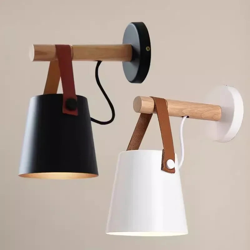 Nordic Wood & Leather Wall Lamp Hanging