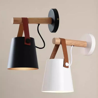 Nordic Wood & Leather Wall Lamp Hanging