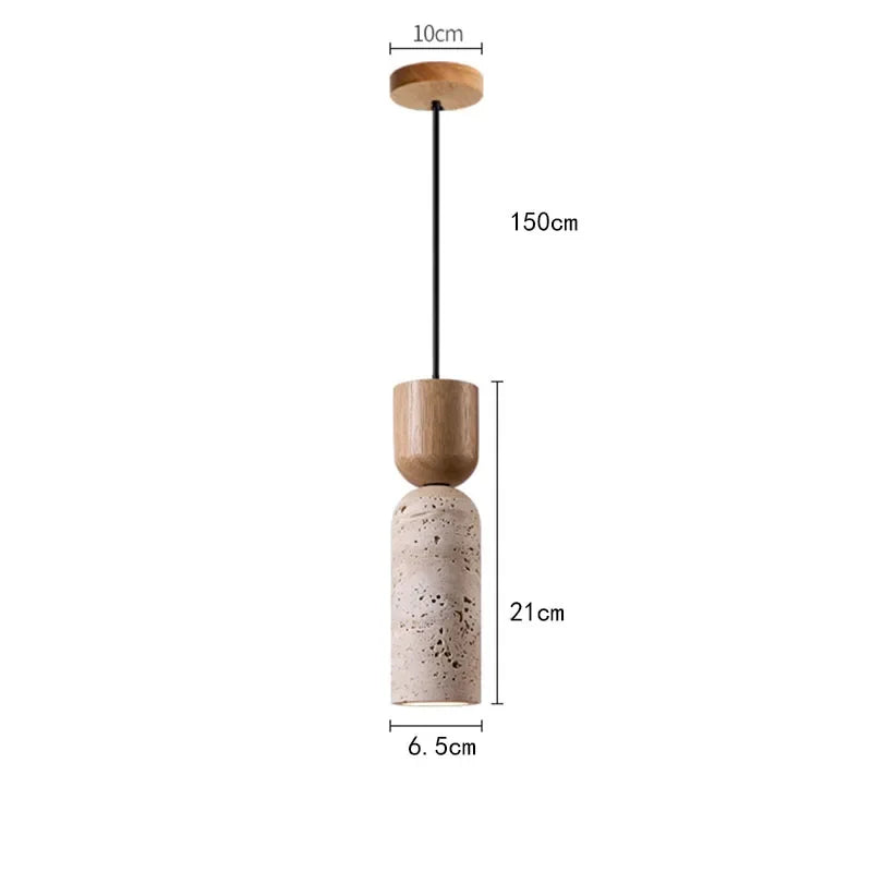 Wabi Sabi Travertine & Wood Pendant Light