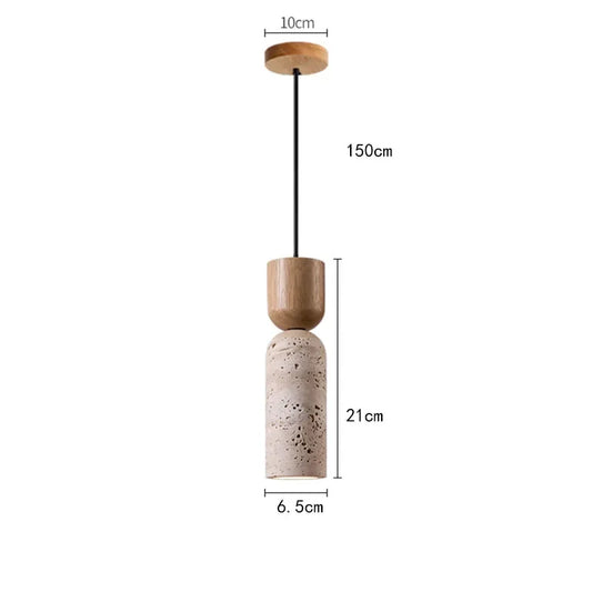 Wabi Sabi Travertine & Wood Pendant Light