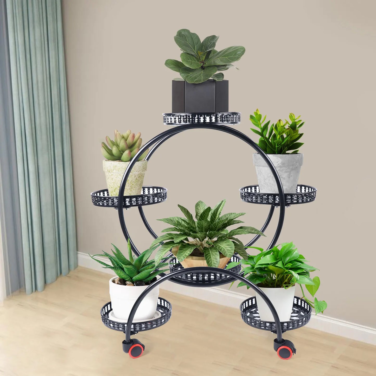 Metal Plant Stand With Wheels 6 Tier