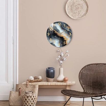 Blue & Gold Marble Wall Clock Silent