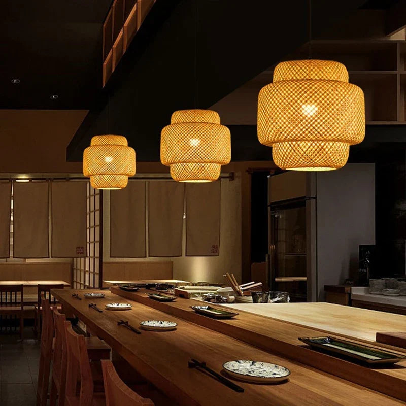 Natural Bamboo Pendant Lamp Handwoven Rattan