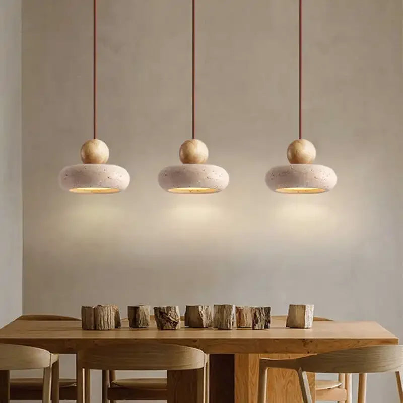 Natural Stone & Wood Pendant Light Vintage