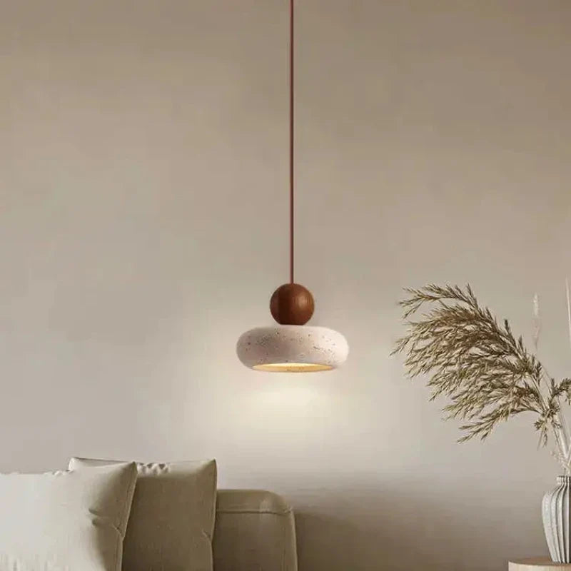 Natural Stone & Wood Pendant Light Vintage