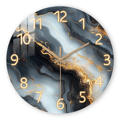 Blue & Gold Marble Wall Clock Silent