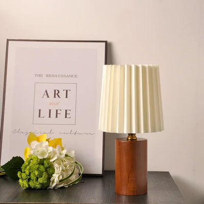 Medieval Pleated Table Lamp Nordic Wood Base