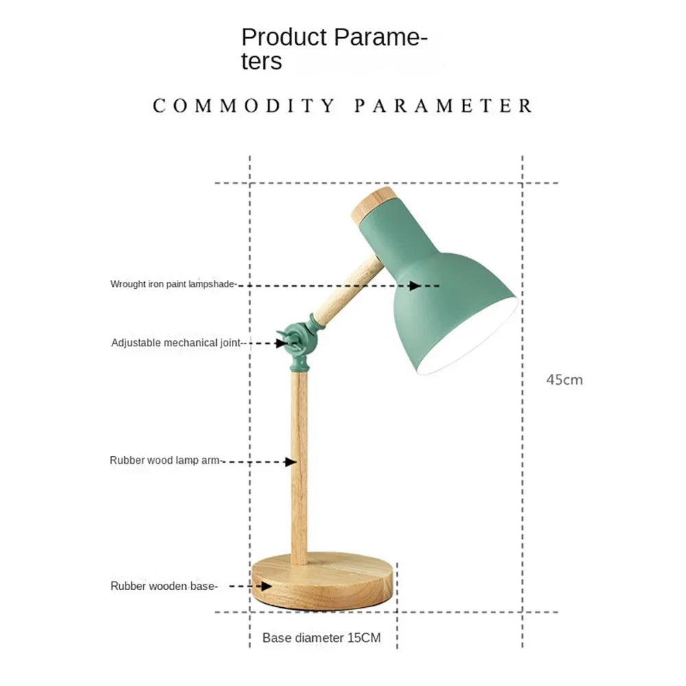 Nordic Wooden Desk Lamp Adjustable Modern