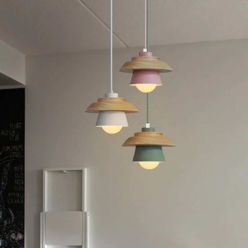 Nordic Wood Pendant Light Colourful Macaron