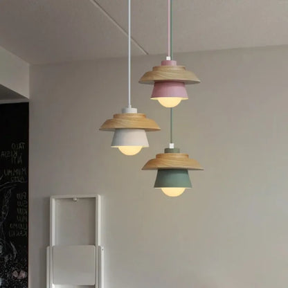 Nordic Wood Pendant Light Colourful Macaron
