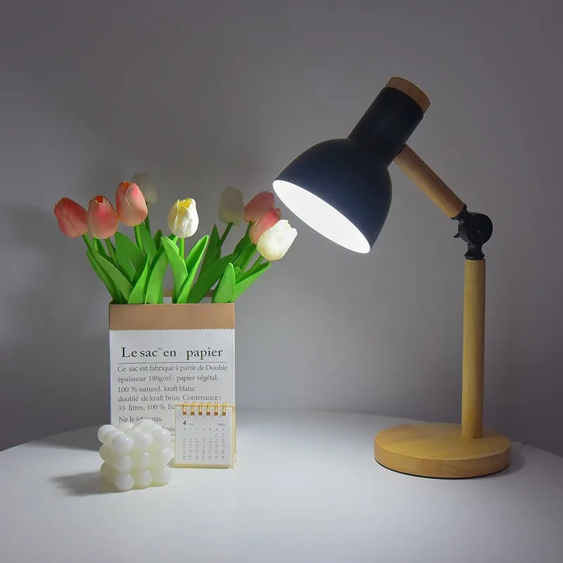 Nordic Wooden Desk Lamp Adjustable Modern