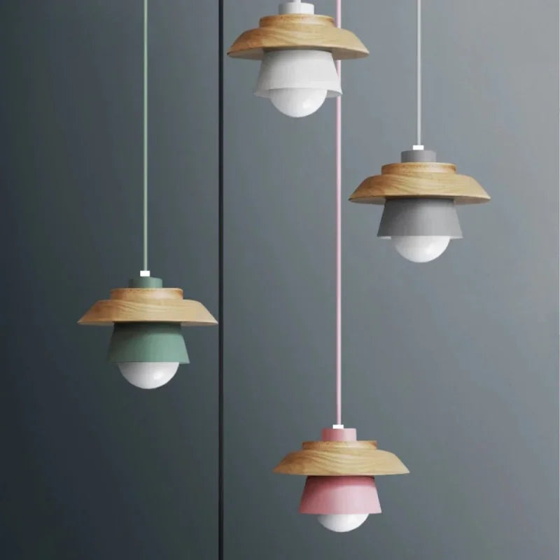 Nordic Wood Pendant Light Colourful Macaron