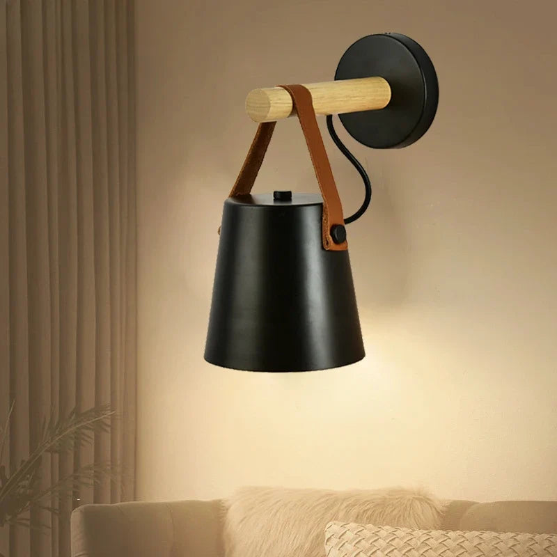 Nordic Wood & Leather Wall Lamp Hanging