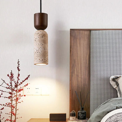 Wabi Sabi Travertine & Wood Pendant Light