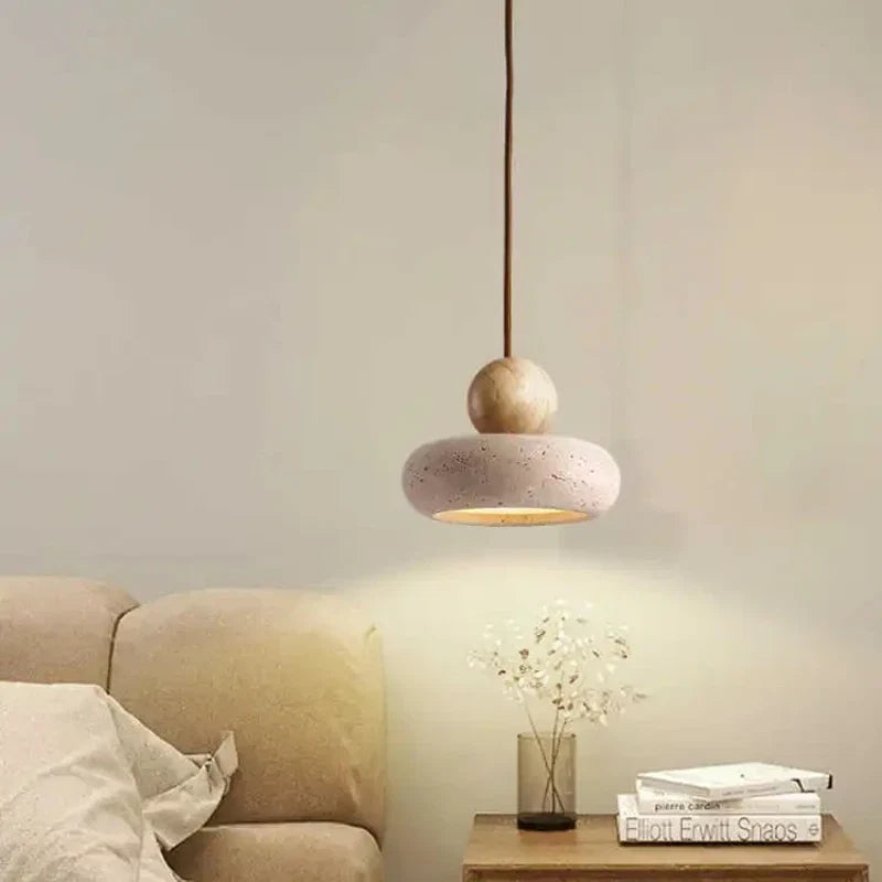 Natural Stone & Wood Pendant Light Vintage