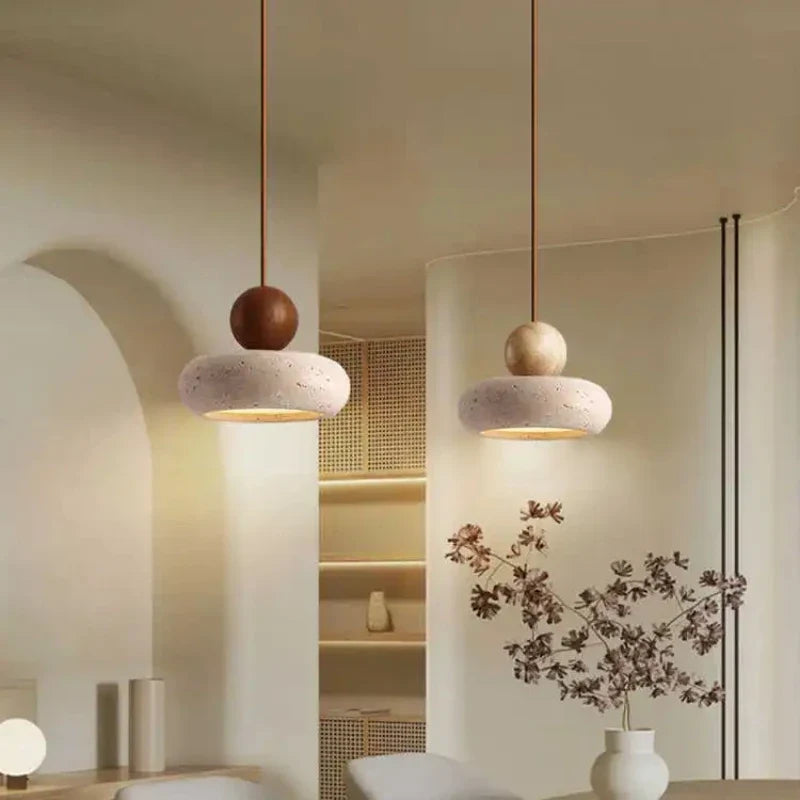Natural Stone & Wood Pendant Light Vintage