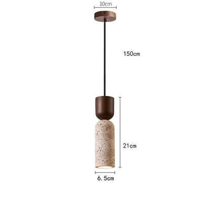 Wabi Sabi Travertine & Wood Pendant Light