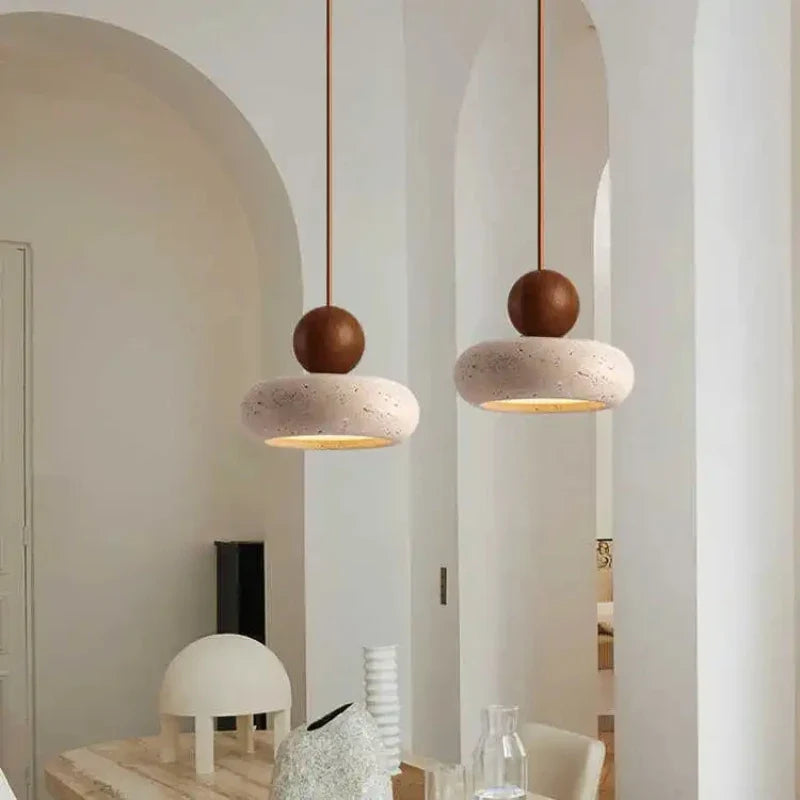 Natural Stone & Wood Pendant Light Vintage